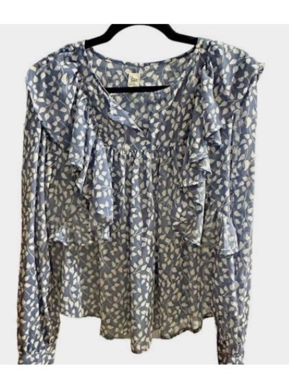 GAP Light Blue Printed Ruffle Blouse
